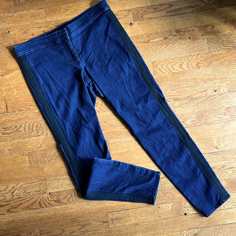 Skinny leggings denim jeans tuxedo stripes sz 10